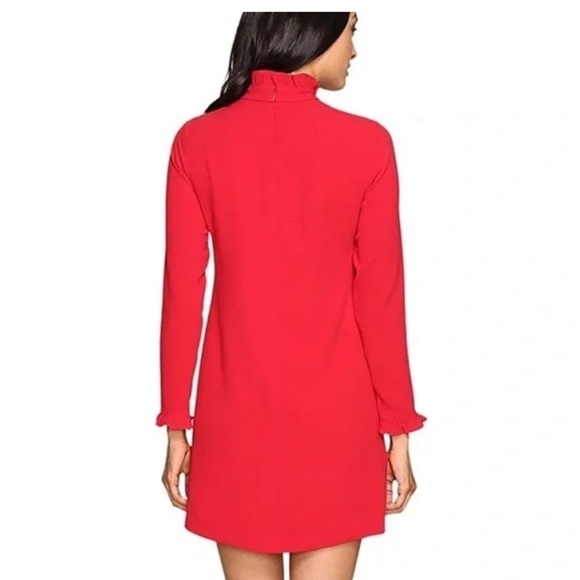 Shoshanna Melody Dress Ruby Red High Neck Long Sleeve Ruffle Neck Dress Sz 6 - Picture 3 of 16